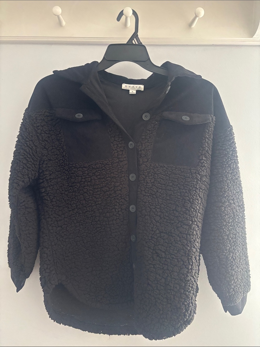 HYFVE Black Sherpa Button-Up Hoodie Jacket